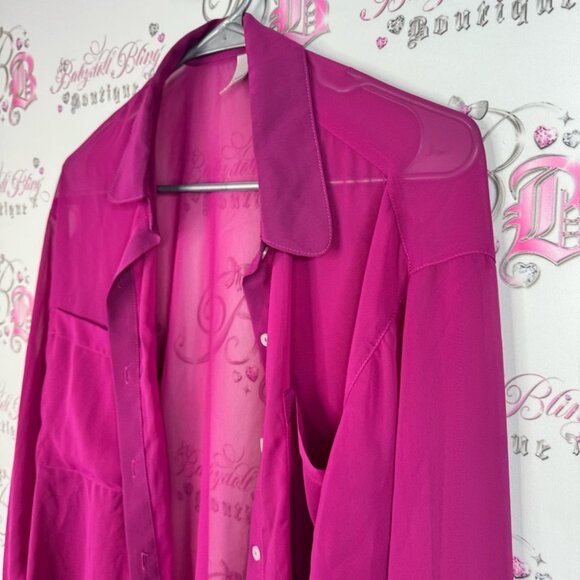 American Apparel chiffon long sleeve cardigan Magenta Button Down Shirt - Picture 4 of 8